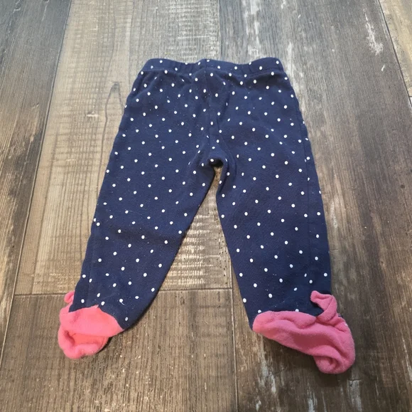 Navy Polka Dot Baby Leggings with Pink Smiley Feet - Picture 7 of 7